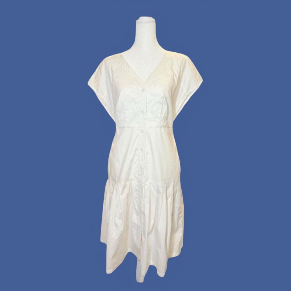 eshakti‎ White Button Short Sleeved Dress with Pockets Size L NWOT Minimalist